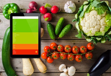 Abbildung: Gemüsesorten und Foodfibel-App.