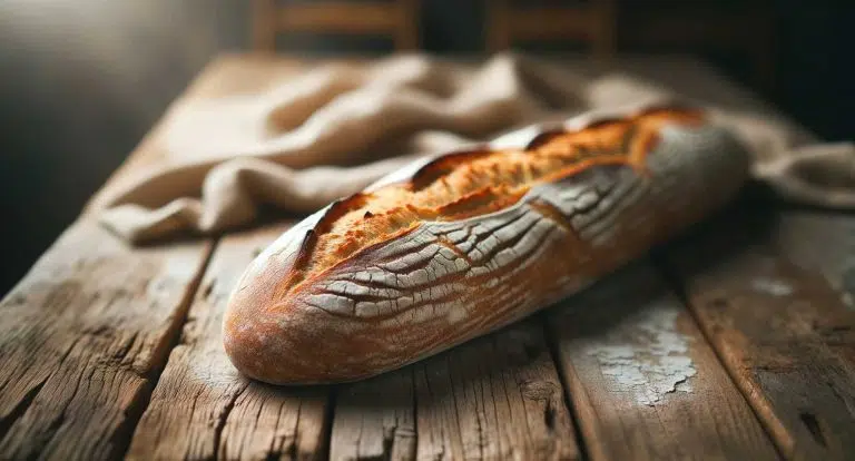 Foto: Weizenbaguette auf einem Holztisch. © Foodfibel.de