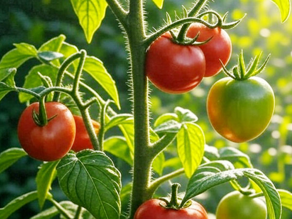 Unreife grüne Tomaten und reife rote Tomaten am Strauch. © Foodfibel.de