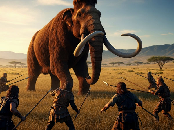 Ein Mammut ist von Jägern mit Speeren umstellt. © foodfibel.de