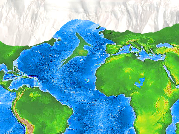 Weltkarte und Meeresspiegel zur Zeit des Pleistozäns. © foodfibel.de, eigenes Werk.