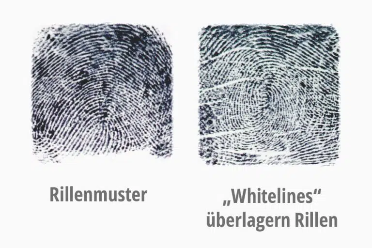 Foto: Whitelines, Rillenmuster der Fingerabdrücke werden von Whitelines überlagert.